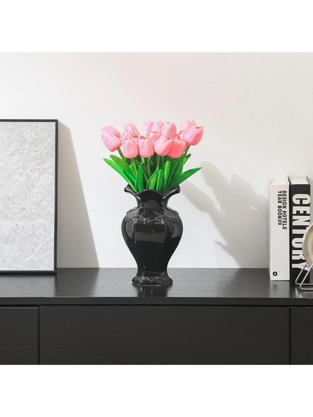 Modern Black Ceramic Vase - Boho Minimalist Decor for Living Room, Office